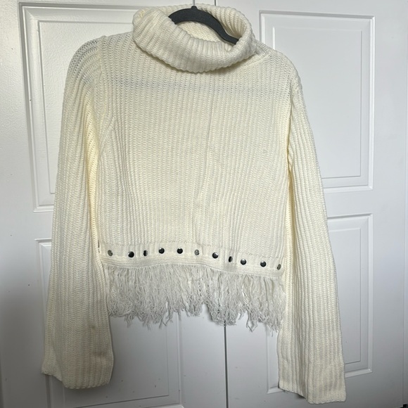 Cream turtleneck sweater with fringe detail - Picture 1 of 3